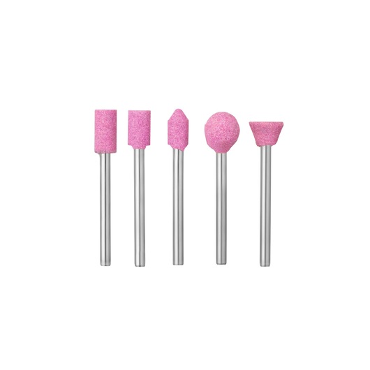 BLACKDECKER BCRT8K35 pink grinding stones set, five pieces, front angle, photography on white background.