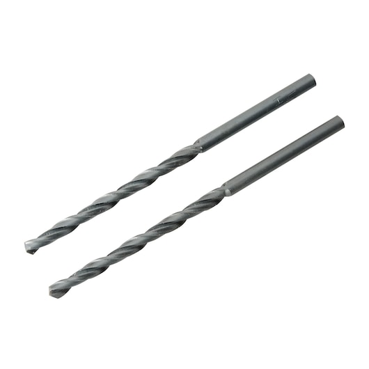 BLACKDECKER BD180018C two metal twist drill bits, side angle on white background.