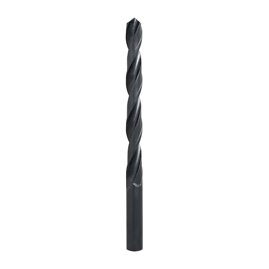 BLACKDECKER BD180038C black twist drill bit, straight-on angle, for drilling metal and wood surfaces.