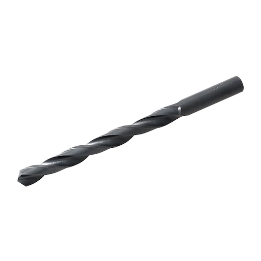 BLACKDECKER BD180038C black steel twist drill bit, side angle on white background.