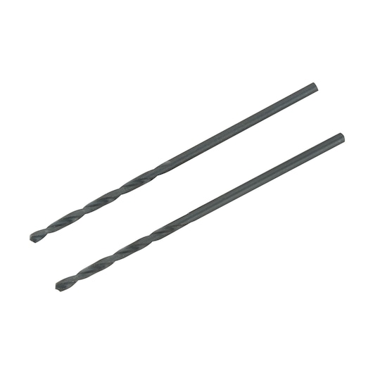 BLACKDECKER BD180116C steel drill bit set, two slim black bits, top-down angle on white background.