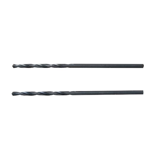 BLACKDECKER BD180116C set of two black metal drill bits, front angle on white background.