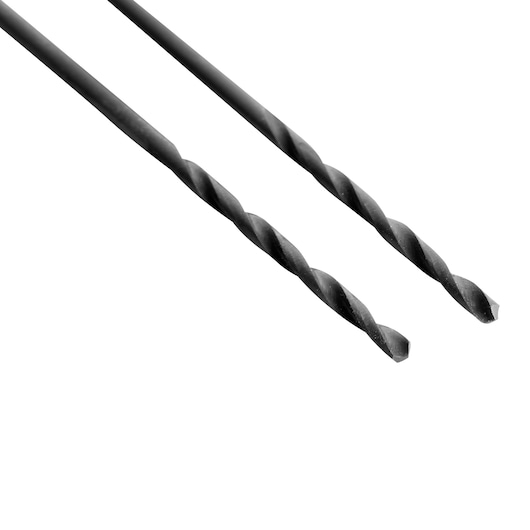 BLACKDECKER BD180116C set of two black twist drill bits, side angle, on white background.