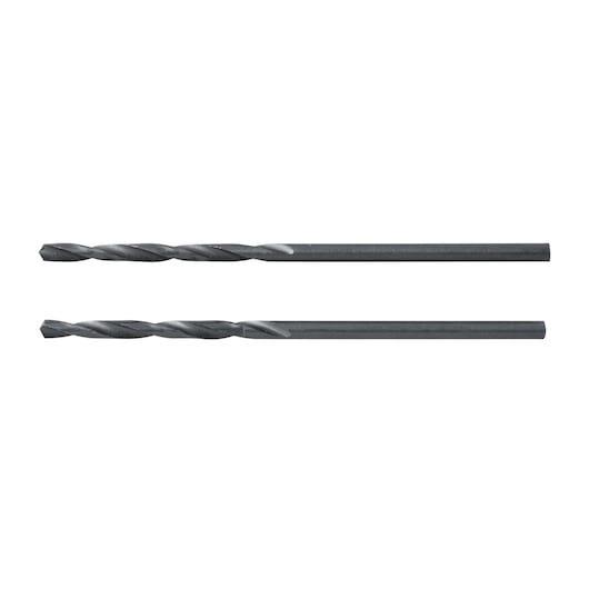 BLACKDECKER BD180564C set of two metal twist drill bits, side angle, on white background.