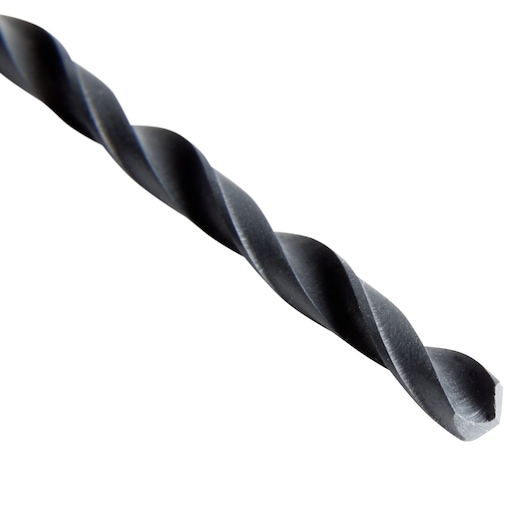 BLACKDECKER drill bit BD181164C, black metal, close-up angle on white background.