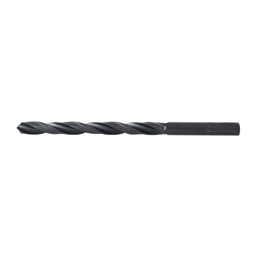 BLACKDECKER BD181564C black metal twist drill bit, side view on white background.