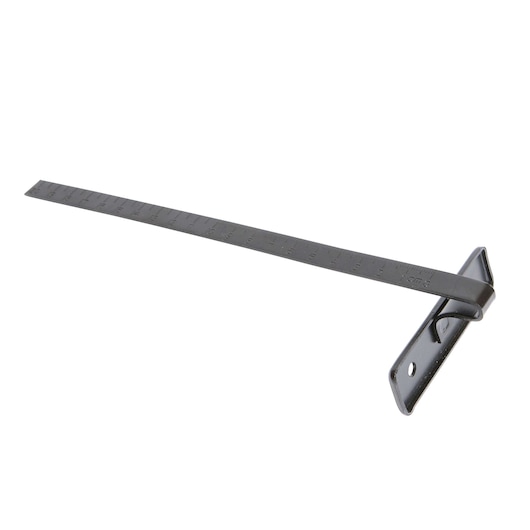 BLACKDECKER CS1004 steel carpenter's square with measurement markings, angled on white background.