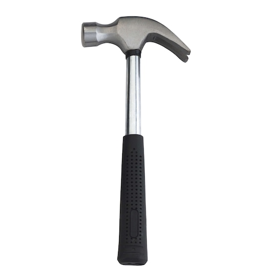 BLACKDECKER HD565K claw hammer with silver head and black grip, front angle on white background.