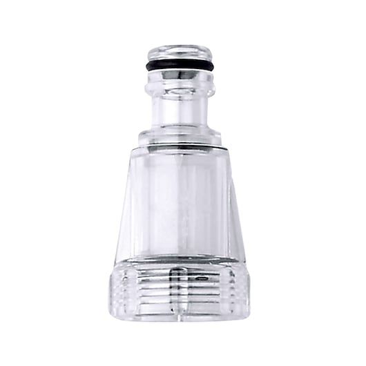 BLACKDECKER PW1370TDL transparent plastic hose adapter, front view on white background.