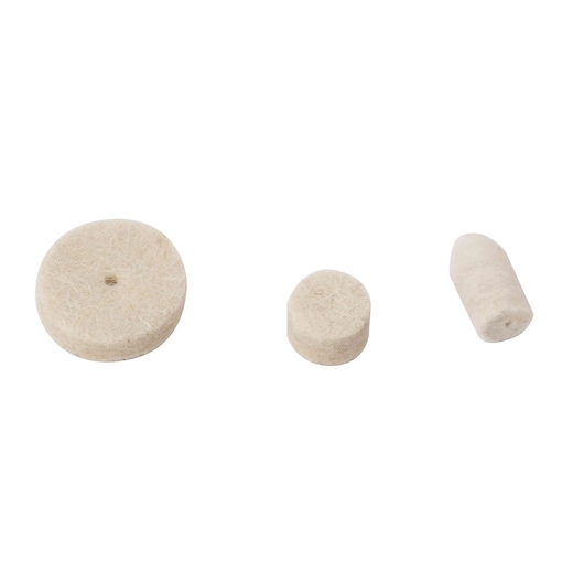 BLACKDECKER RT18KA felt polishing wheel and tip set, product photography, front angle, white background.